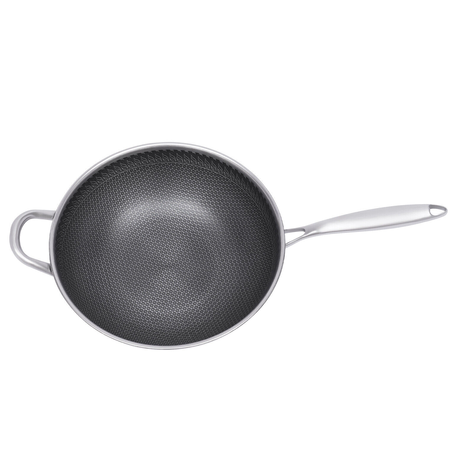 Non Stick Double Sided Honeycomb Cooking Frying Wok Pan with Lid Stainless Steel