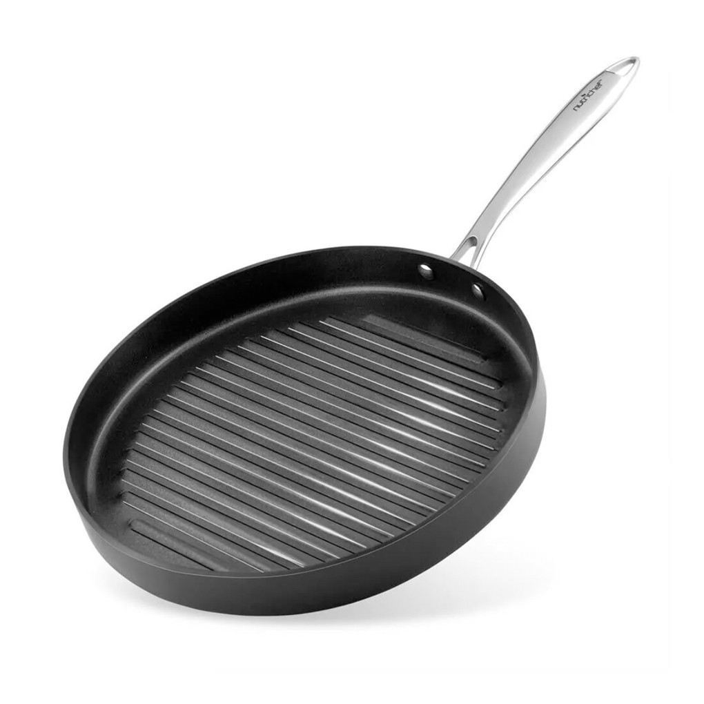 NutriChef 12in Hard-Anodized Nonstick Grill Pan – Dishwasher Safe PFOA Free. New