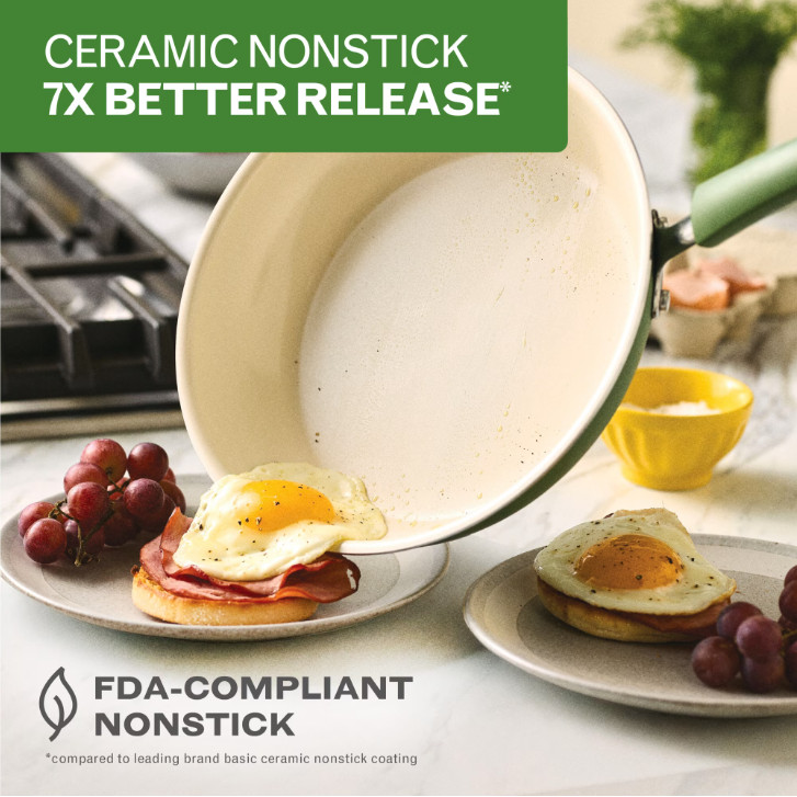 14 Piece Ceramic Nonstick Cookware Set with Cooking Tools, Dishwasher Safe,Green