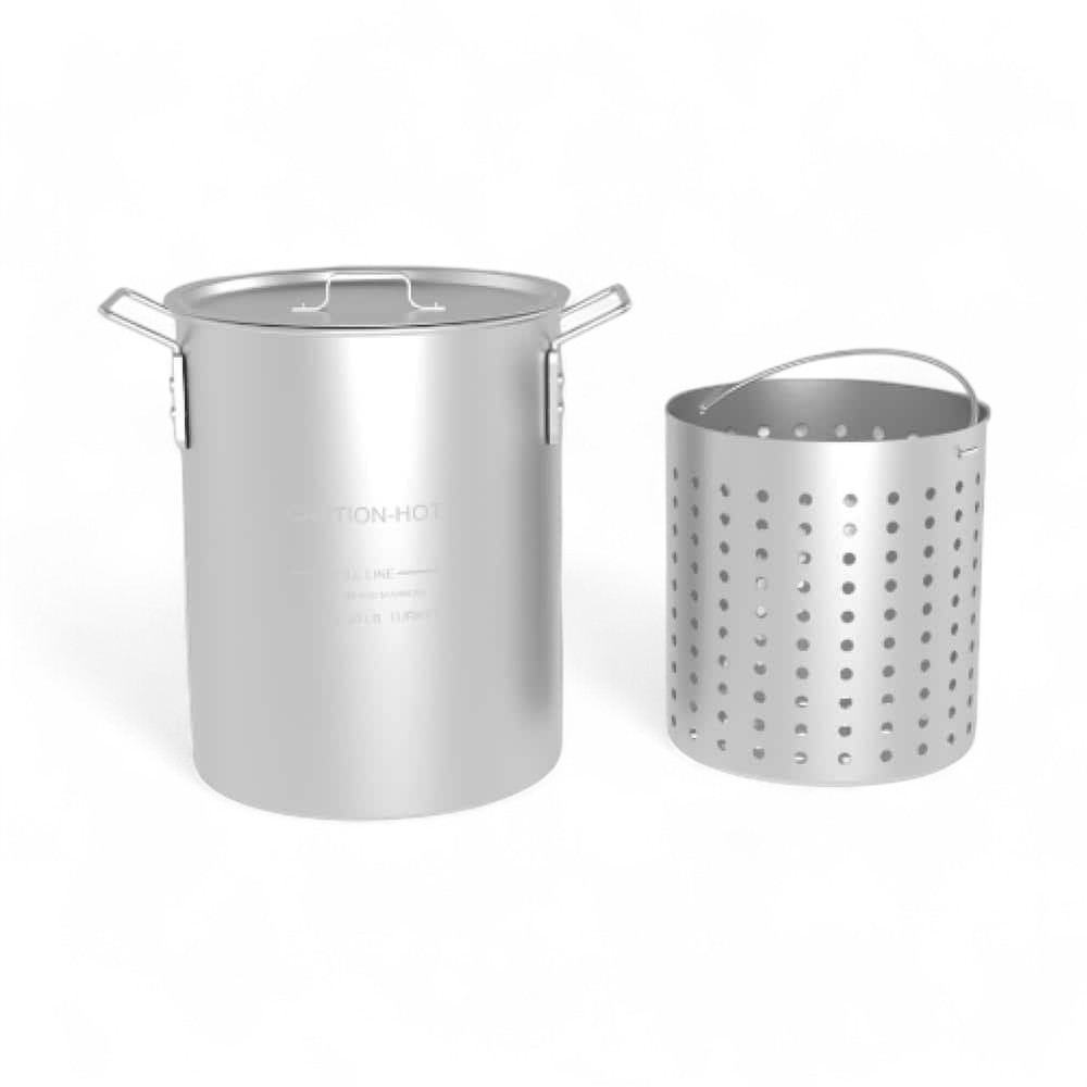 Stock Pot 30 qt. Heavy-Duty Aluminum – Strainer Basket – Built-in Handles – Lid