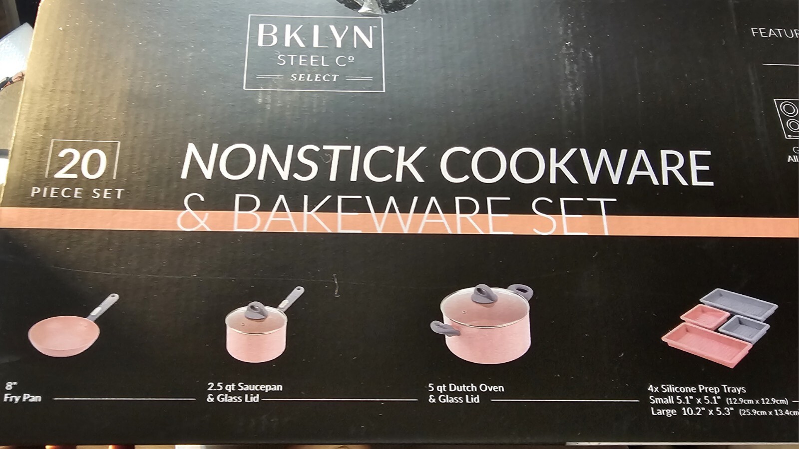 Brooklyn Steel 20 Piece Cookware/Bakeware Set, Speckled Pink. New In Box
