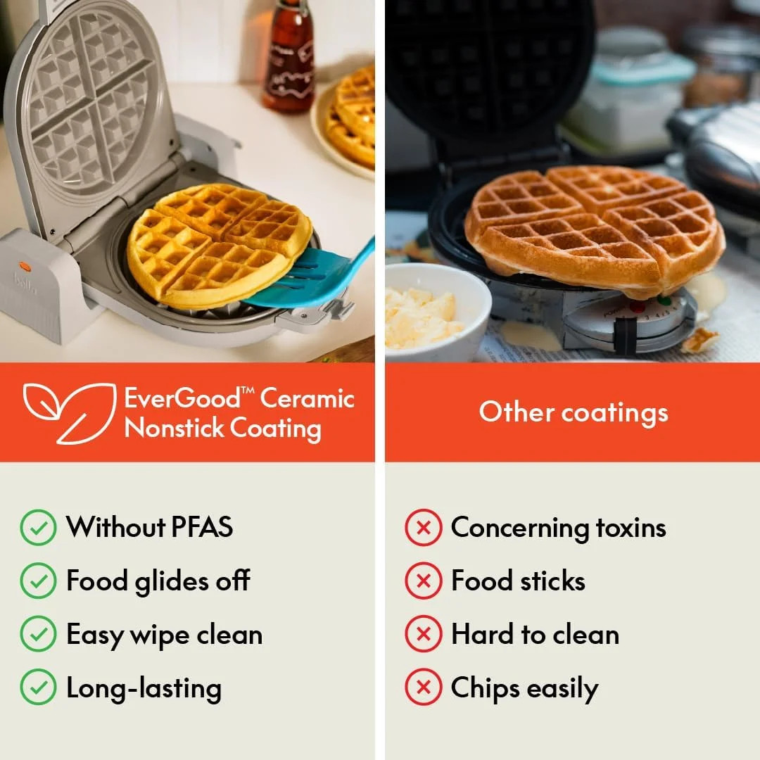 bella Flip-n-Store Waffle Maker with EverGood™ Ceramic Nonstick Coating, Fits-an