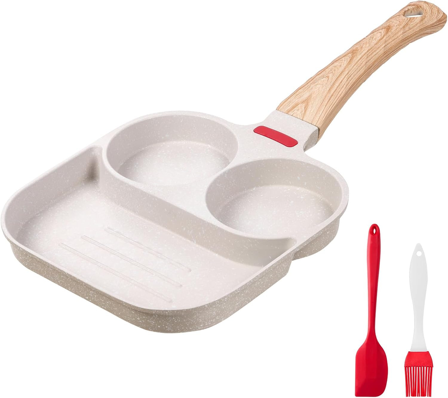 Egg Frying Pan Nonstick – 3 Section Egg Skillet 3-In-1 Divided Grill Pan, 7.9″