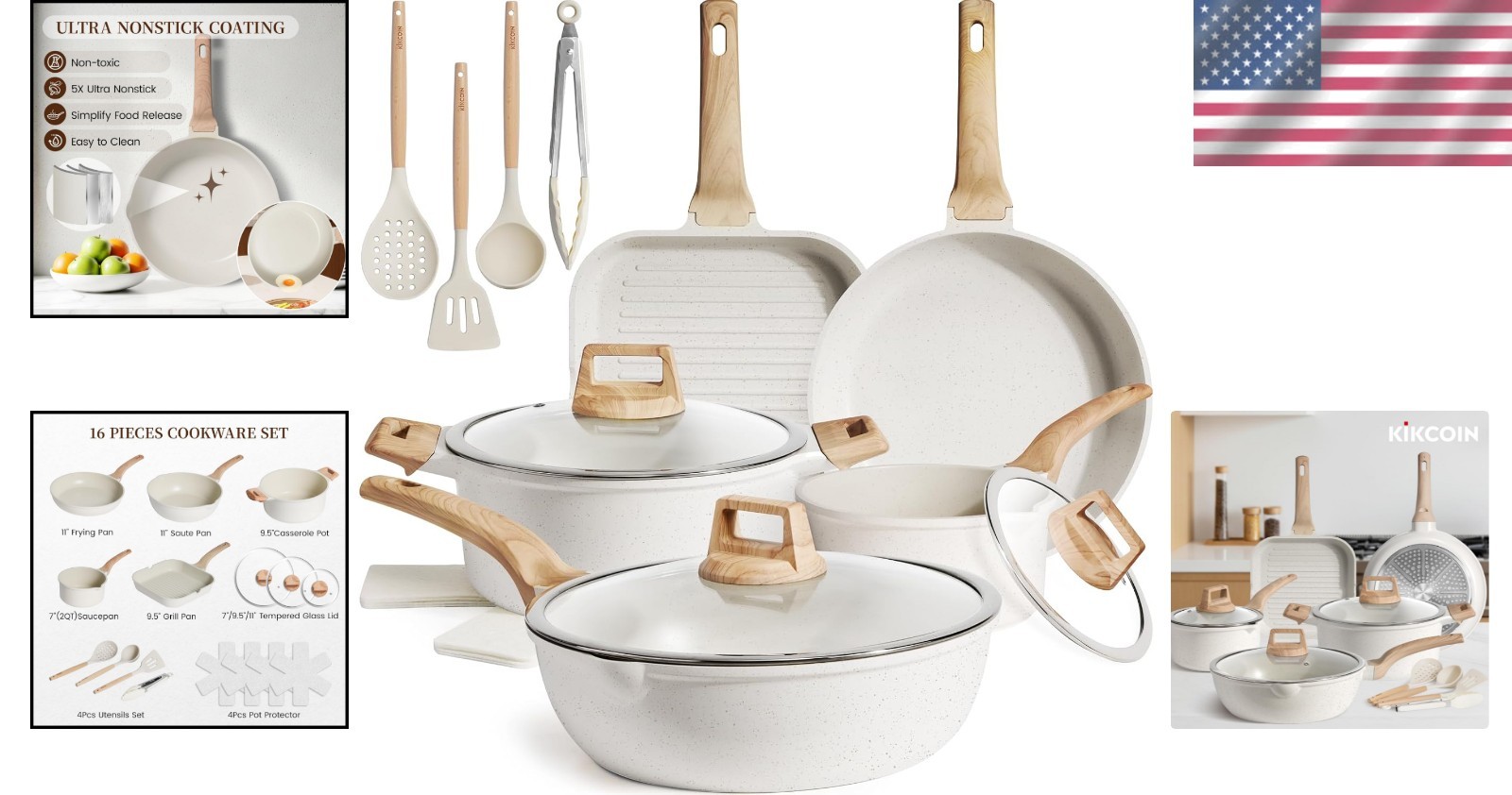 Ceramic Pots and Pans Set Nonstick Teflon Free Induction Cookware Kitchen