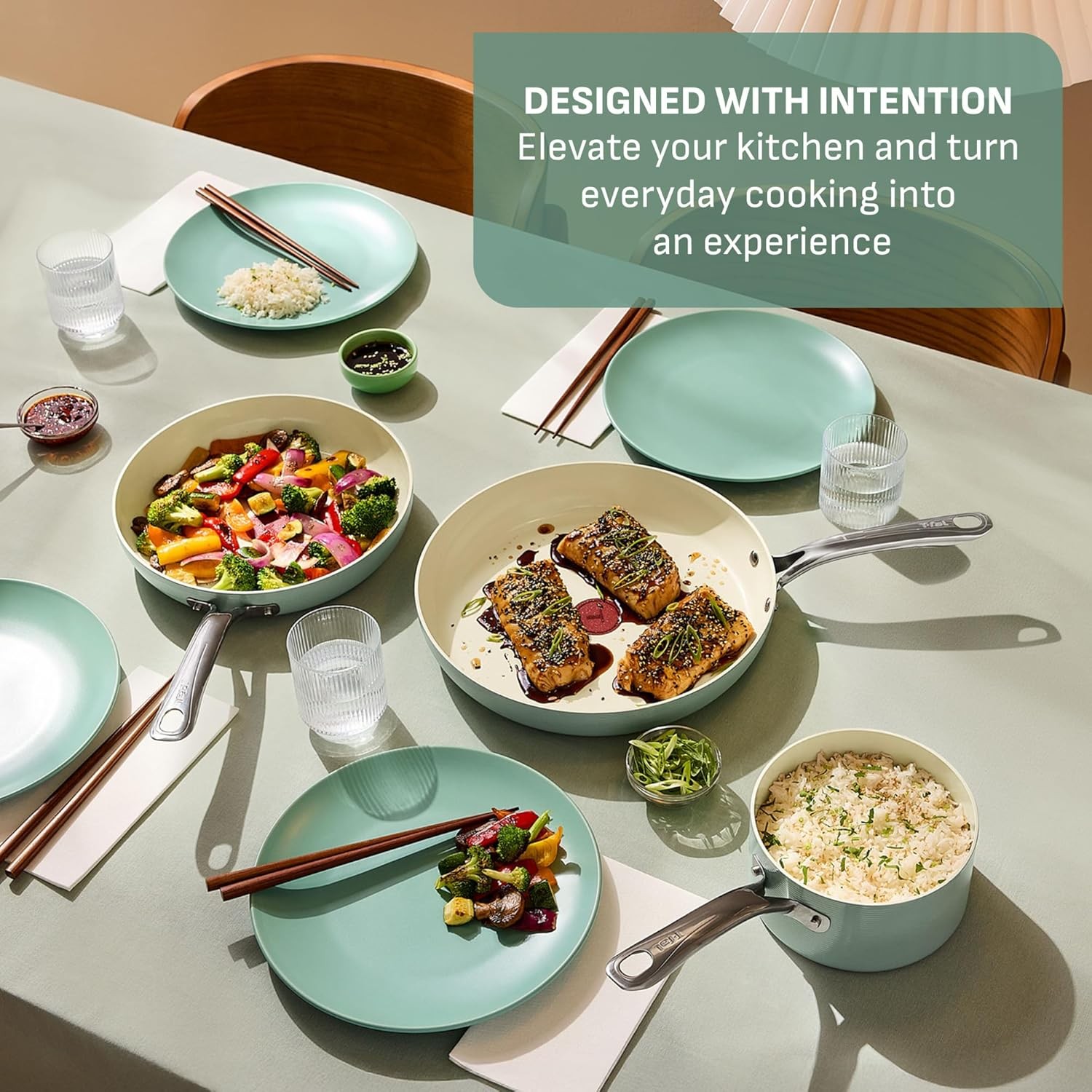 Inspire Nonstick Ceramic Cookware Set 10-Piece Oven Safe to 500°F Mint Green