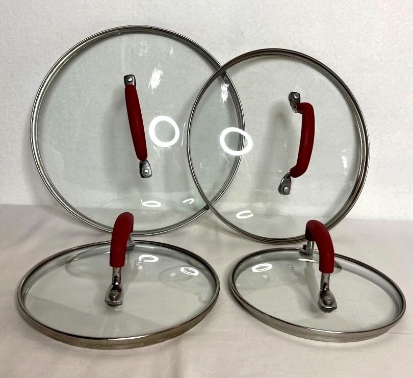 Set of 4 Replacement Glass Lids Red Silicone Handles Fits 10″, 9.5″, 7″, 6.5″
