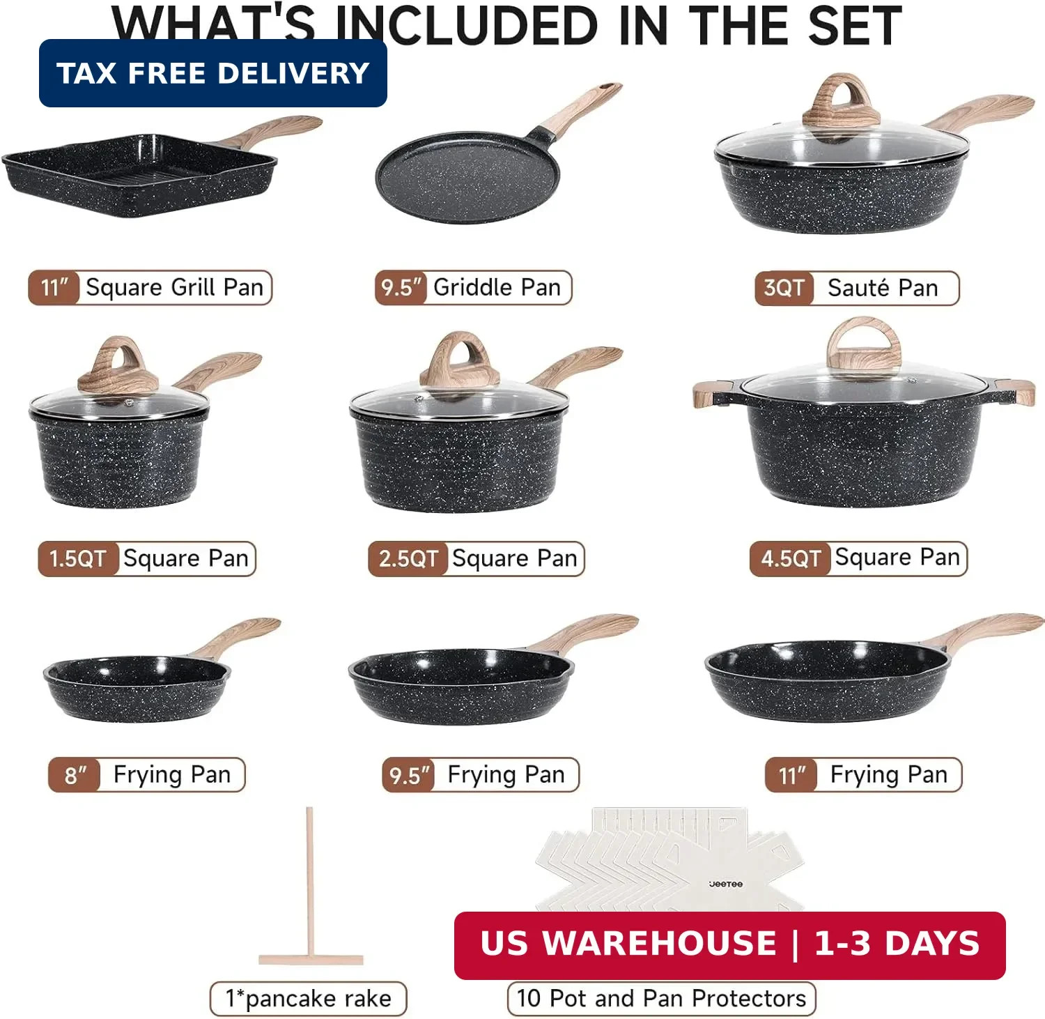 JEETEE 24Pcs Ceramic Cookware Set, Gray Pots and Pans Set Non Stick, Kitchen Hea