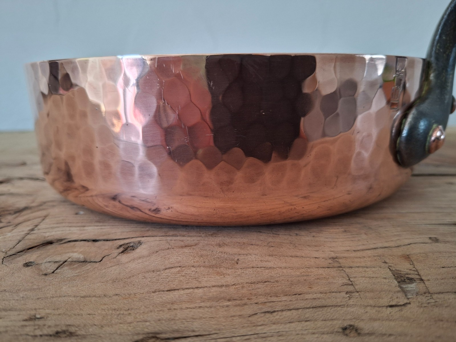 VINTAGE COPPER SAUTE PAN VILLEDIEU HAMMERED 3 mm TOQUE