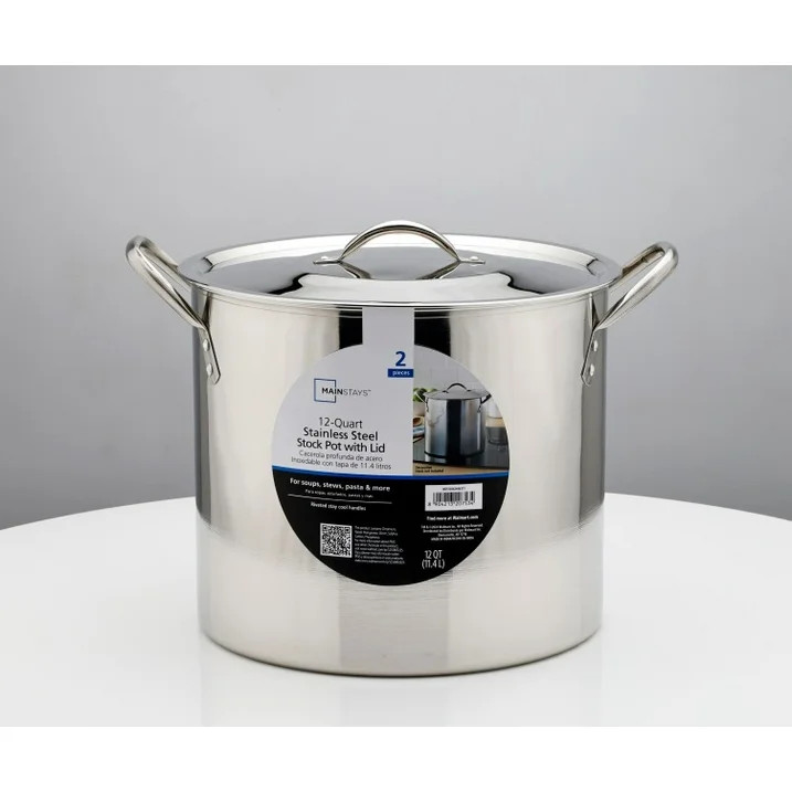 Mainstays 12 Qt Stainless Steel Stock Pot w/ Lid Soup Pasta Cooking Pot