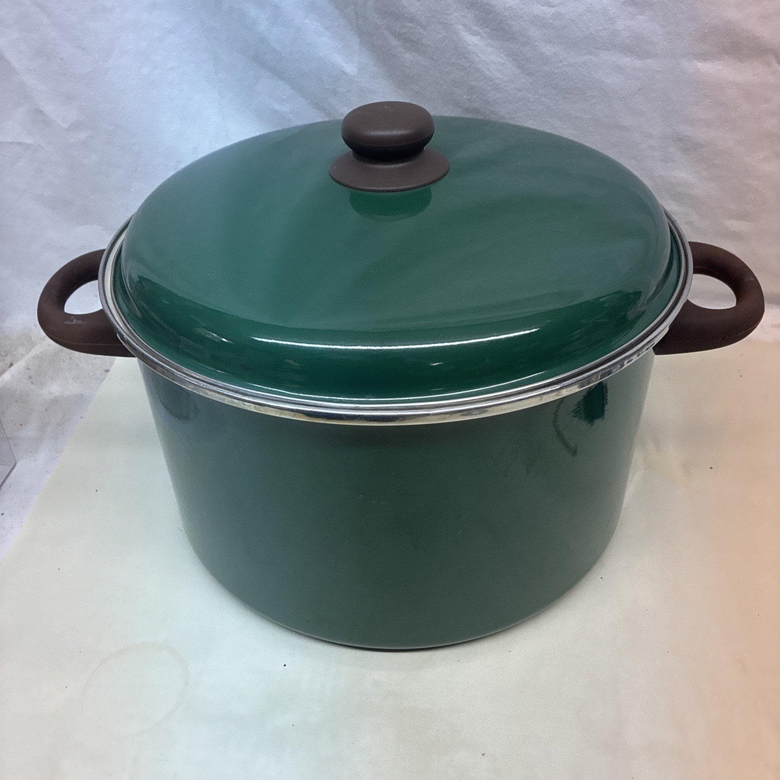 Encore Enameled STEEL Stock Pot Green Vintage 12 Qt Made In Spain with Lid