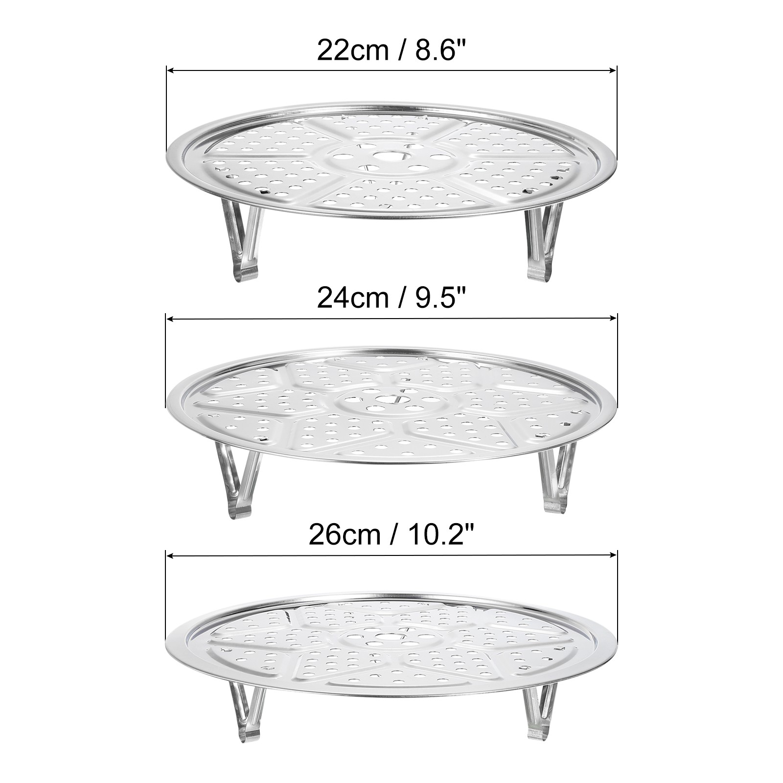 3pcs Stainless Steel Steamer Rack with Stand Insert Stock Pot Steaming Tray