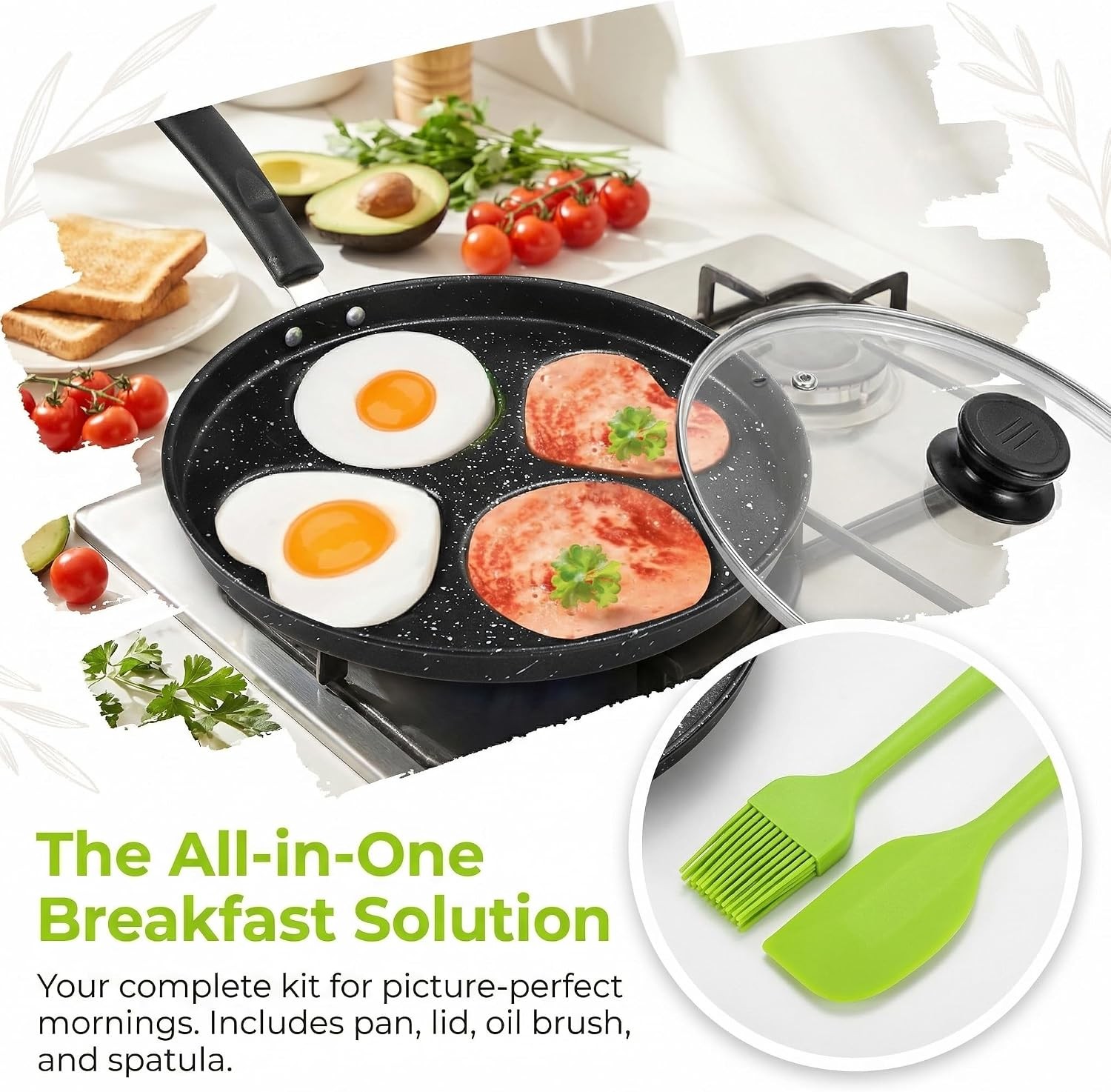 Nonstick Egg Frying Pan with Lid, 4-Cup Egg Pan Fried Egg Cooker, Round
