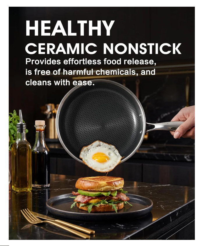 BRAND NEW • TIBBICCI NON STICK 12″ stainless steel FRYING PAN w/ LID