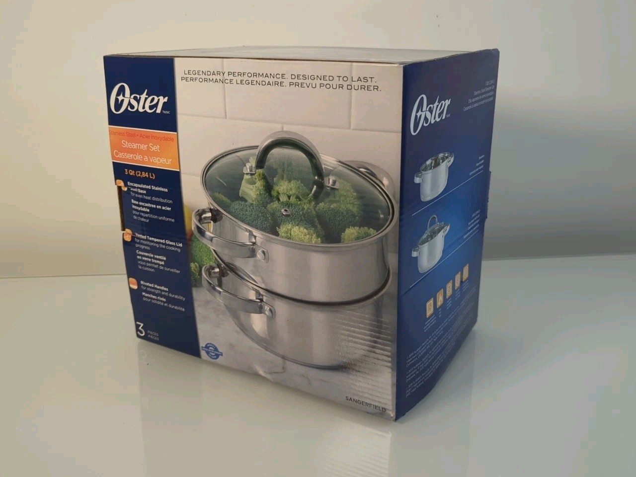 Oster Sangerfield Stainless Steel 3 Qt Steamer Set with Vented Glass Lid