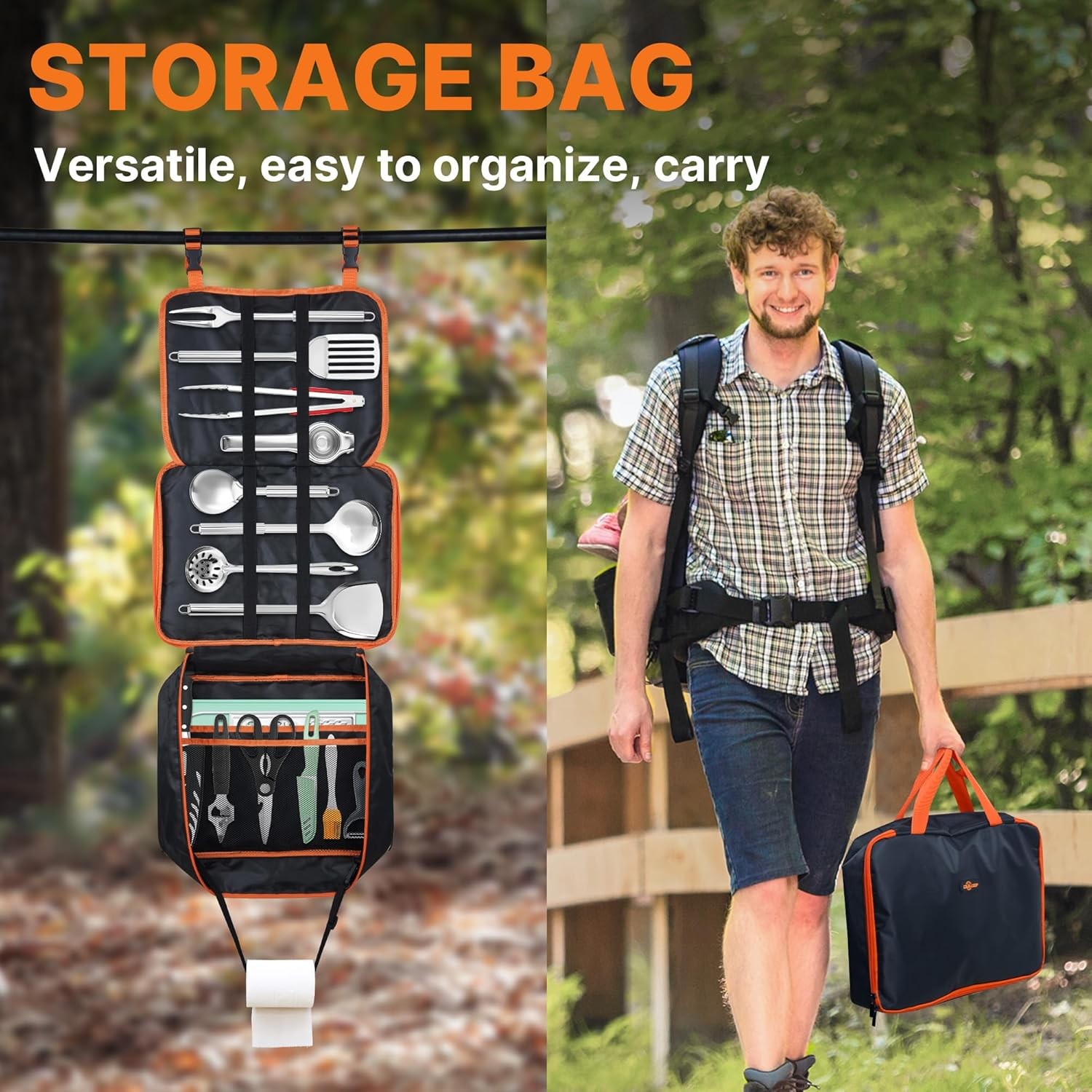 Portable Camping Cooking Utensils Set, Camp Kitchen Set with Organizer Bag, RV