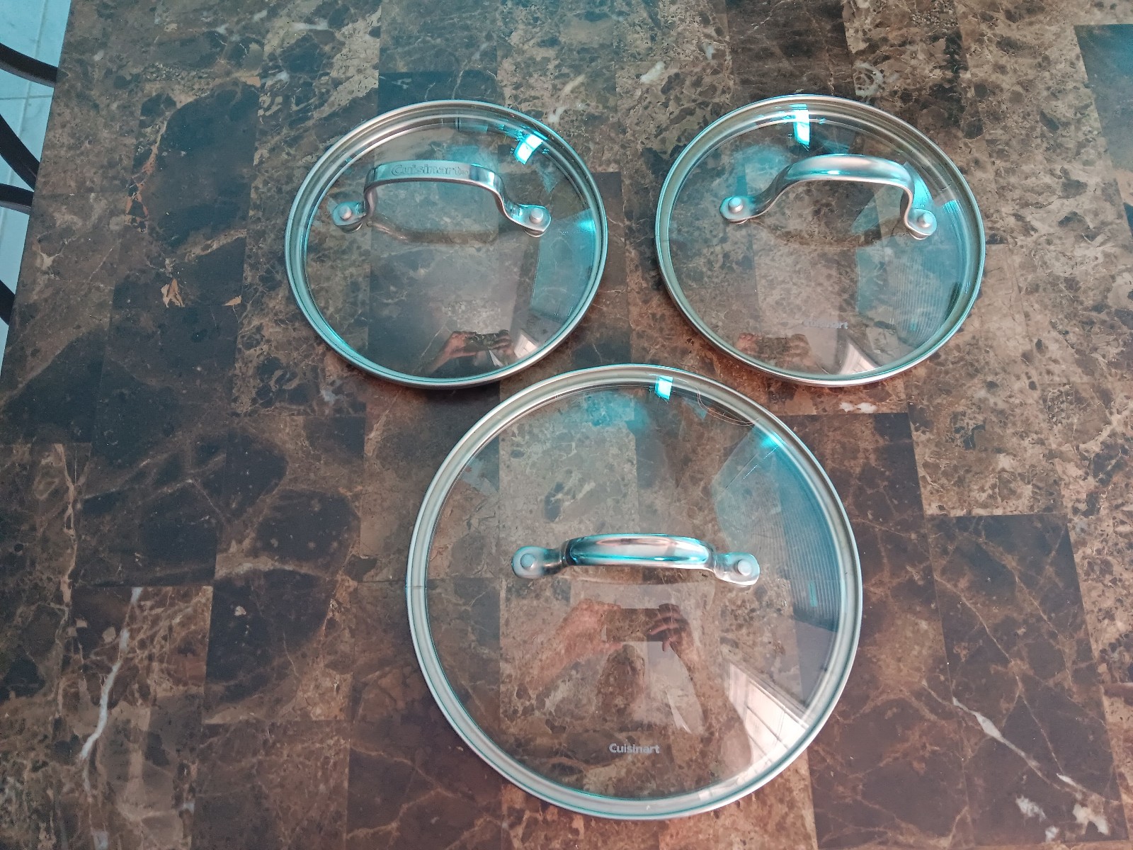 Lot of 3 Cuisinart Glass Lids Outer Rim 8 1/4″- 6 5/16″ Inner 7 3/4″ – 6 1/4″