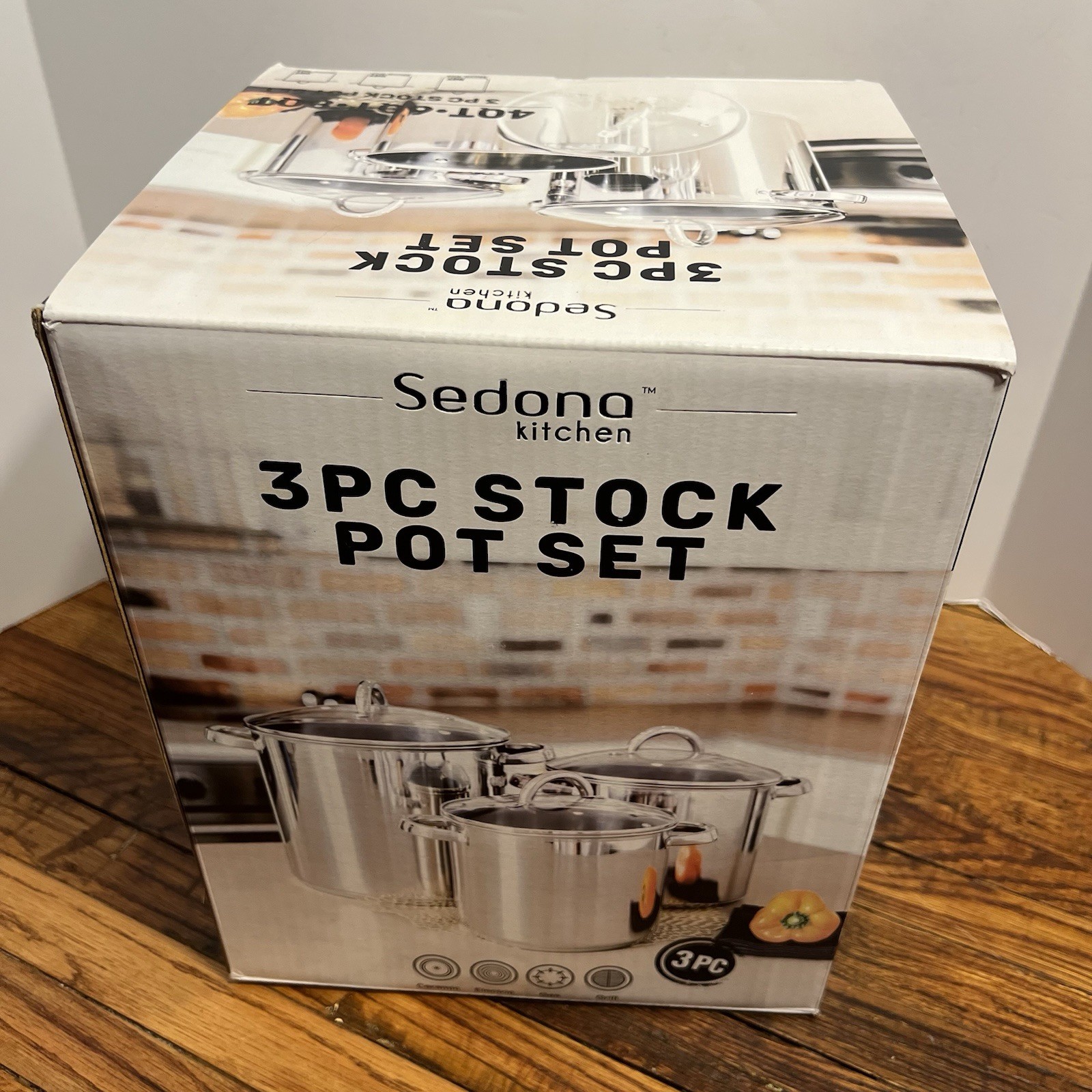 Sedona Kitchen Stainless Steel 3-Pc. Stock Pot Set (NIB) Space Saving Stackable