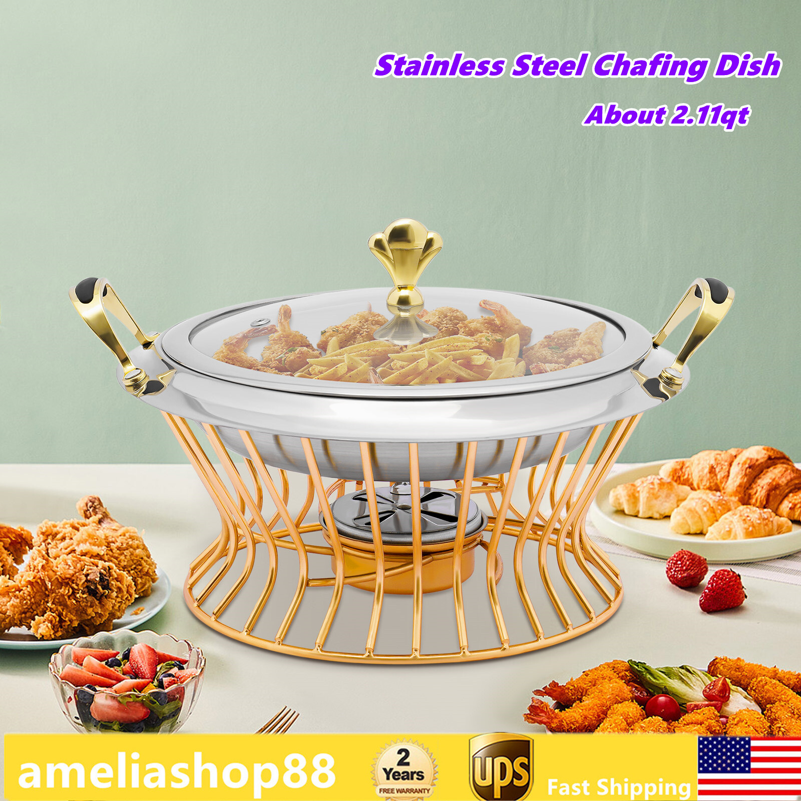 2L Stainless Steel Chafing Dish Buffet Catering Chafers & Warmers W/ Fuel Holder