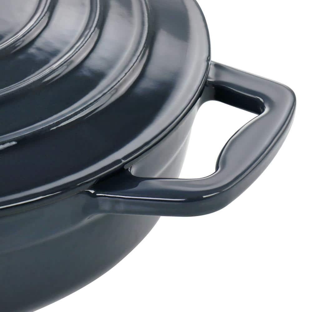 MegaChef Braiser Pan 2 qt Round Enameled Cast Iron Dark Blue Non-Stick Oven Safe