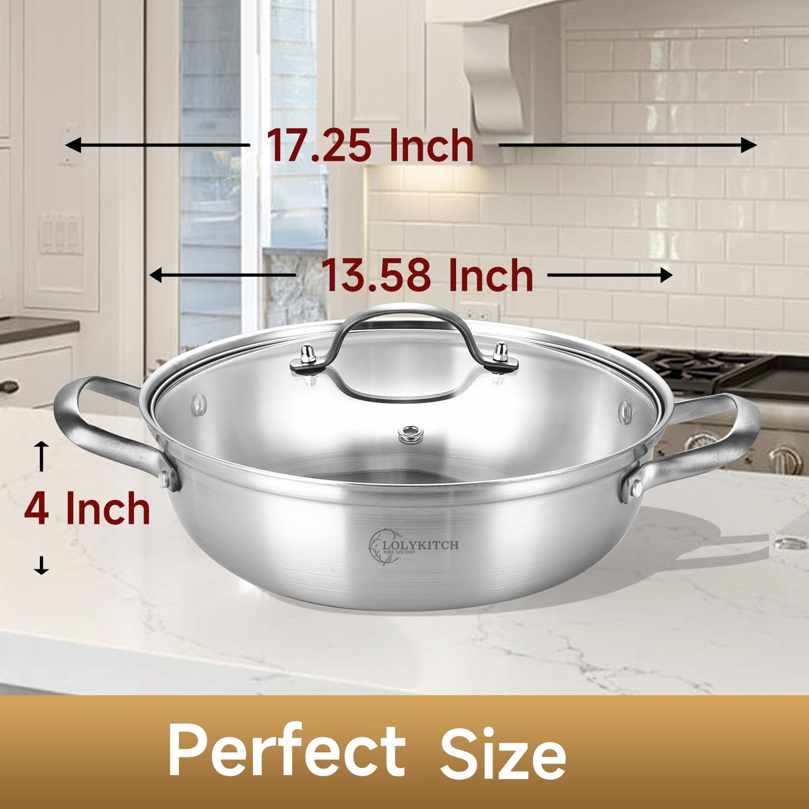 14 Inch Tri-Ply Stainless Steel Sauté Pan with Lid,Everyday Pan,Kadhai,Large …