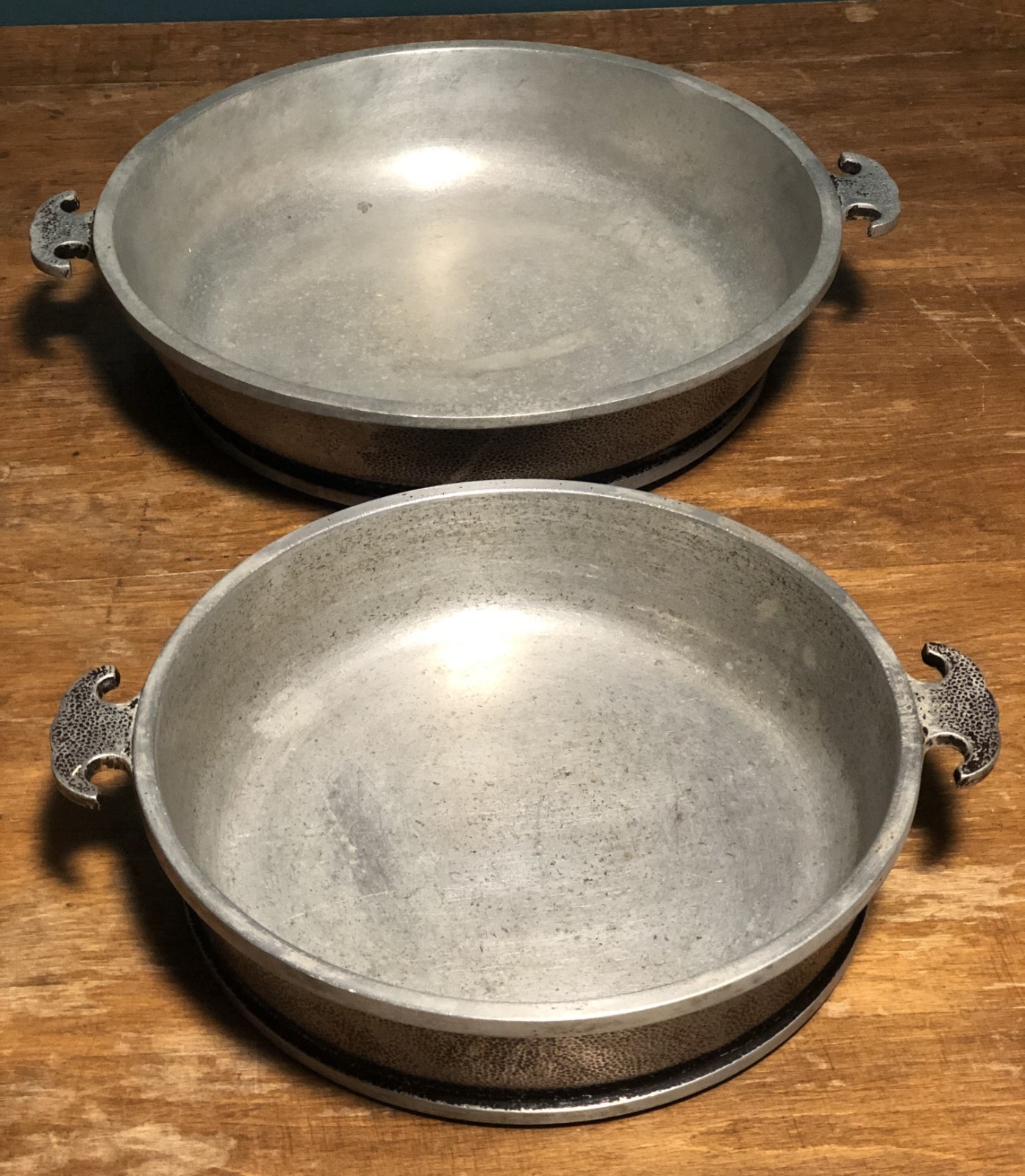 Two Vintage Guardian Service Hammered Aluminum Cookware Casserole Frying Pans