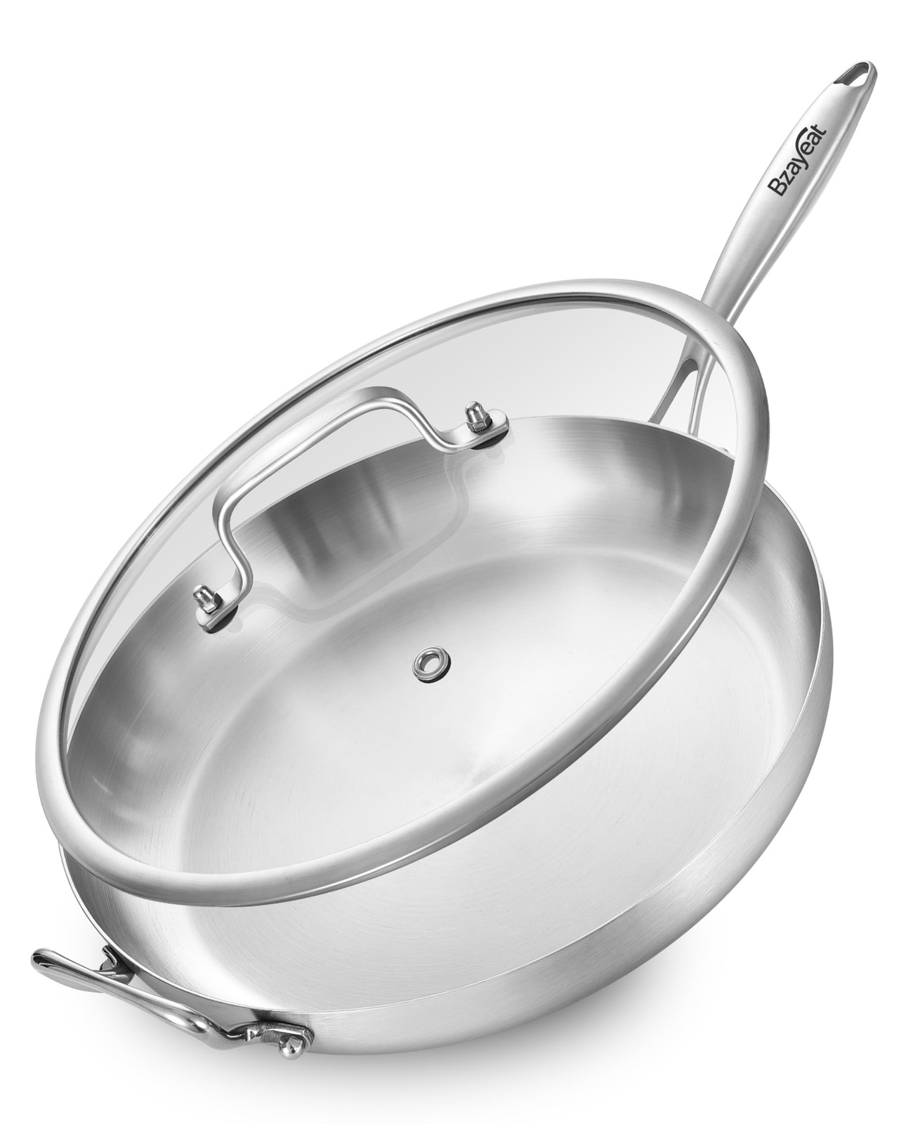 14-Inch Tri-Ply Stainless Steel Frying Pan with Lid & Detachable Handle – Ind…