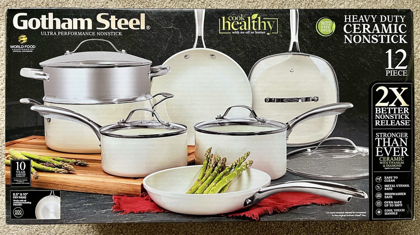 GOTHAM STEEL 12 PC HEAVY DUTY CERAMIC NON-STICK ALUMINUM COOKWARE SET POTS & PAN