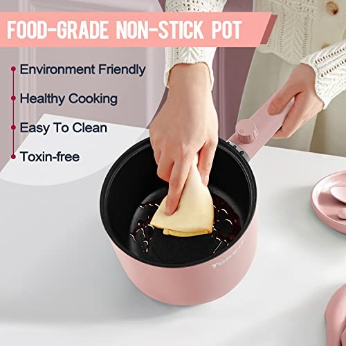 Hot Pot Electric, 1.5L Ramen Cooker, Portable Non-Stick Frying 1.6 Quarts Pink