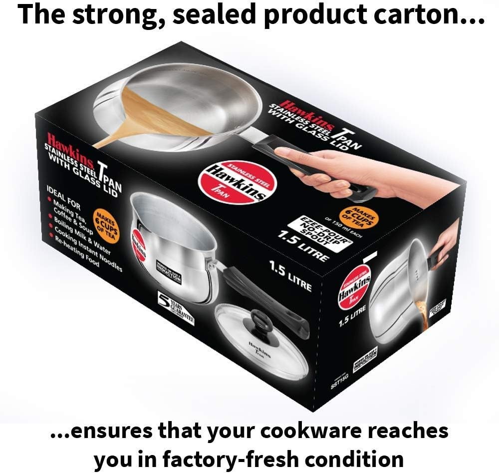 Hawkins Induction Base Stainless Steel Saucepan T Pan with Lid, 1.5 Liter