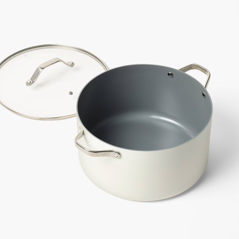 12qt Nonstick Ceramic Coated Aluminum Wide Stock Pot Cream –