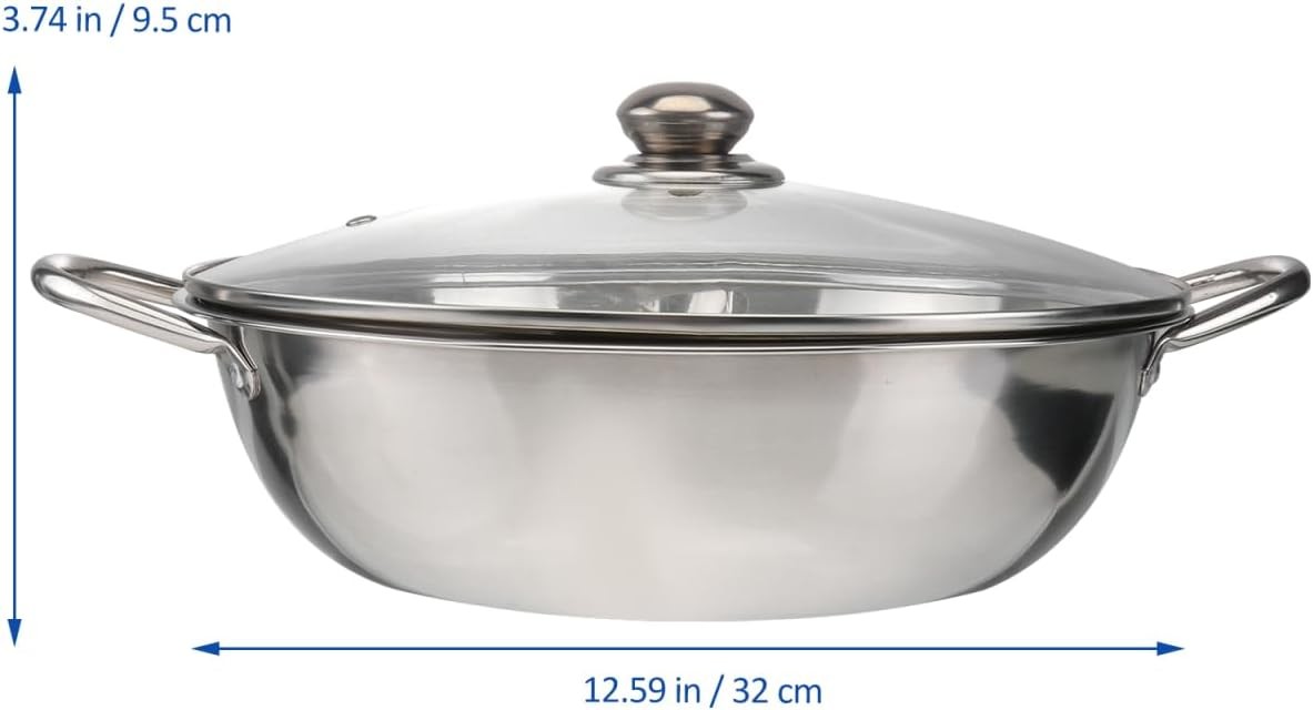 Stainless Steel Split Hot Pot with Lid 12.6 Inch Dual Section Induction Cooker