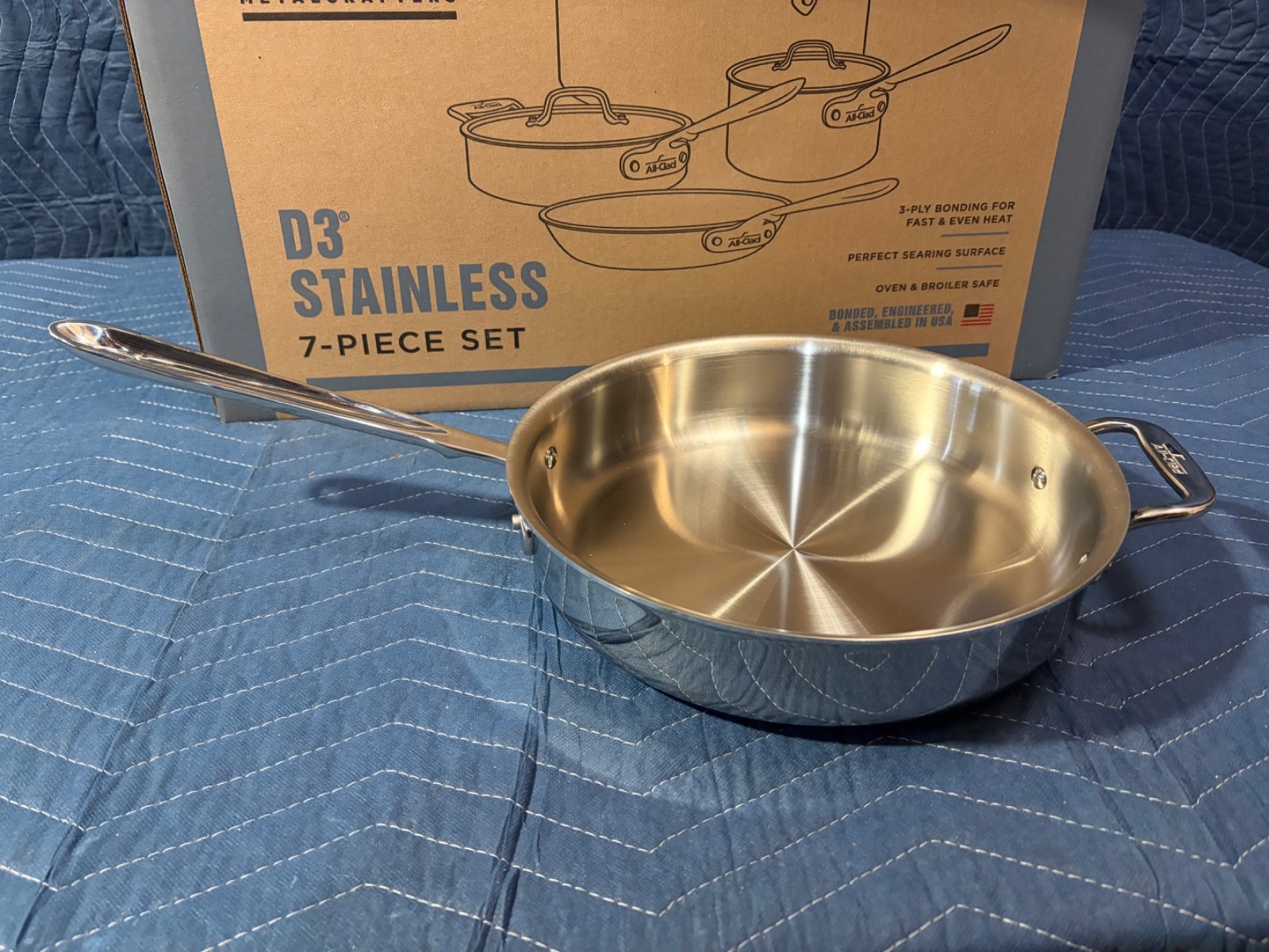 All-Clad Stainless Steel D3 3-Quart Saute Pan with Lid – NEW! Open Box