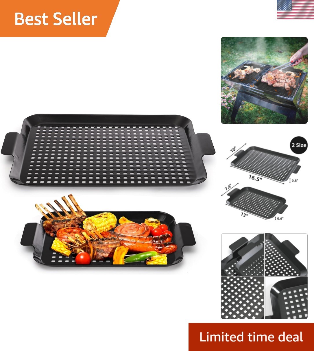 Ultimate BBQ Experience: 2-Pack Nonstick Grill Pans with Raised Handles & Design