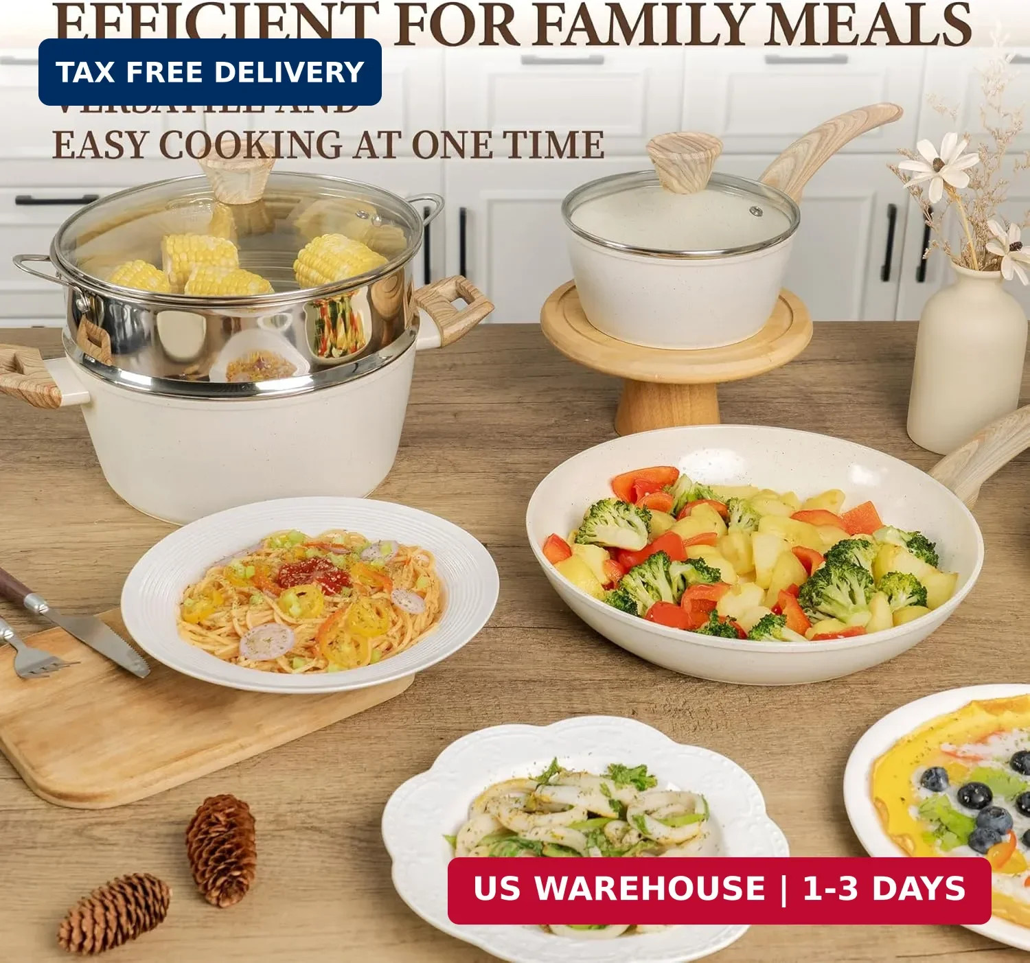 26Pcs Pots and Pans Nonstick Ceramic Cookware Set Nontoxic Kitchen Cooking Set w