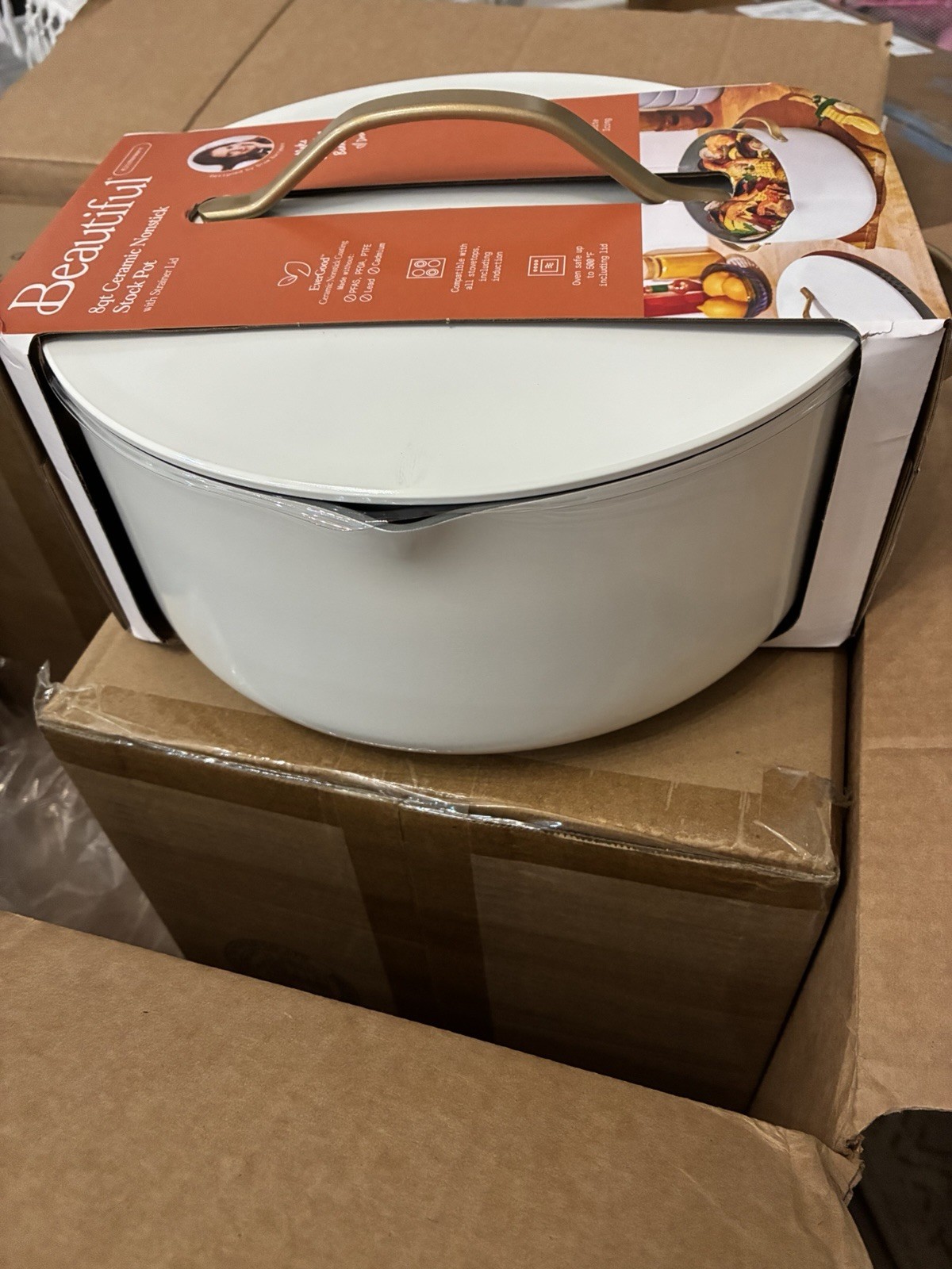 Beautiful EverGood 8 Qt Ceramic Nonstick Stockpot Strainer Lid White Induction