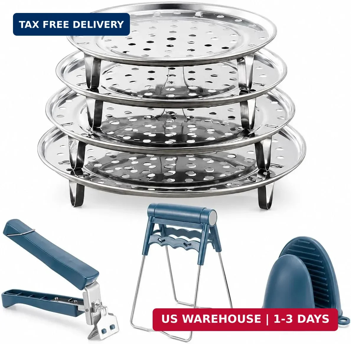 4 Pack Stainless Steel Steamer Rack for Pots, Tamales, Canning | Round racks wit