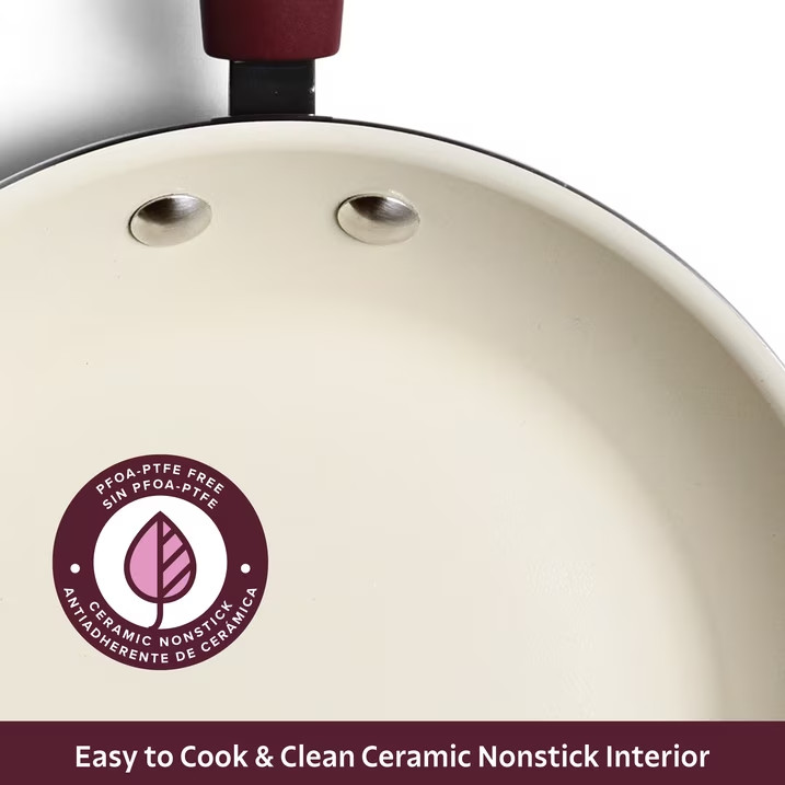 Tramontina Ceramaware 20-Piece Ceramic Nonstick Cookware Set, Wine