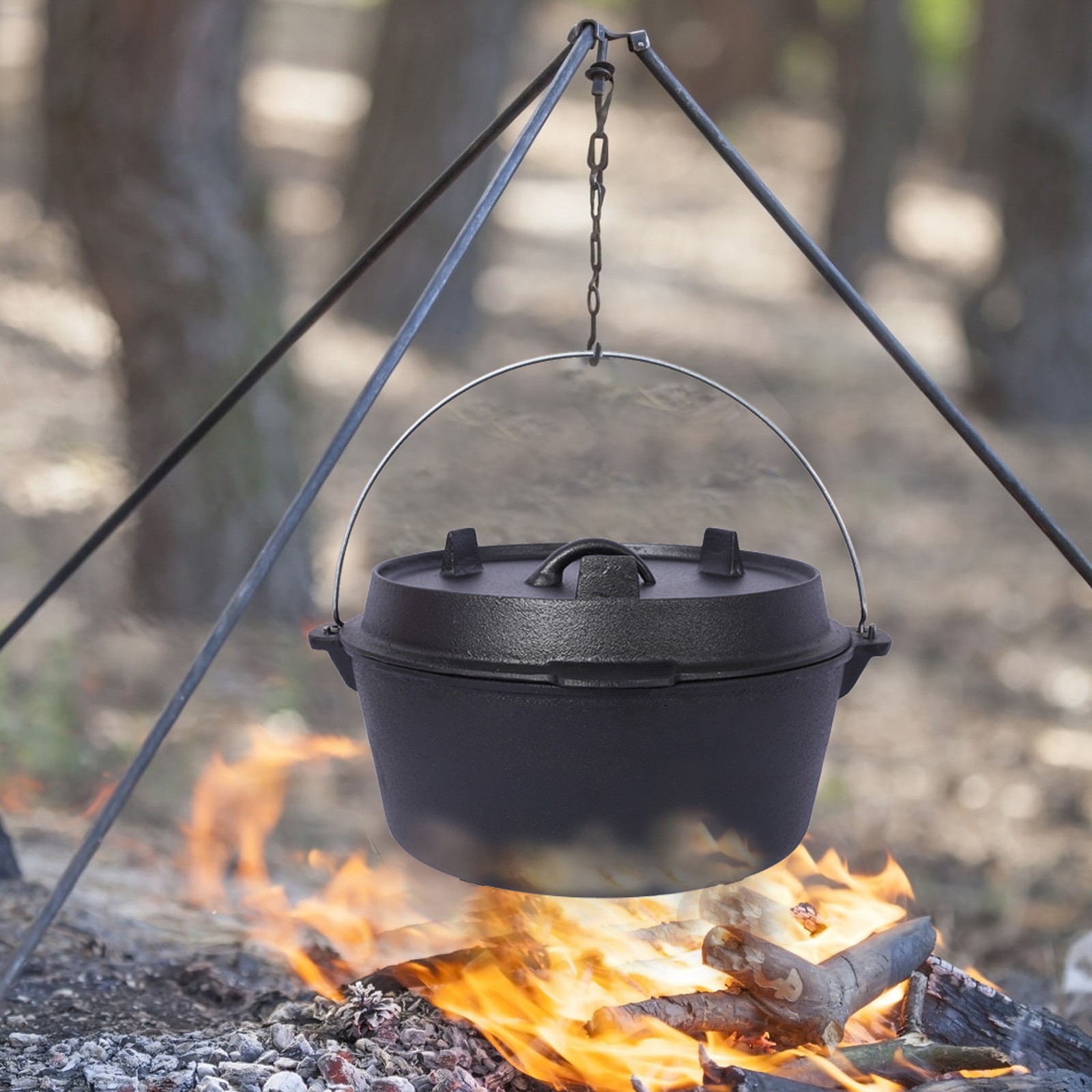 Tileon Dutch Oven12 qt Cast Iron Black Pre-Seasoned Lid Fireplace BBQ Camp Bake