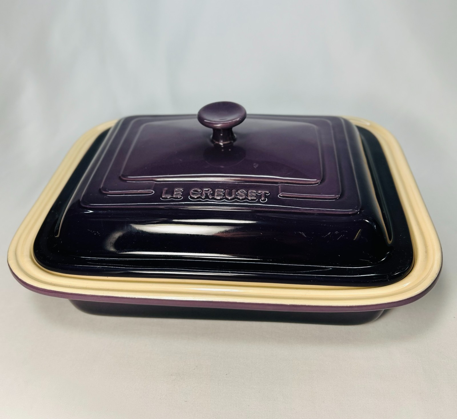 Le Creuset Retired Cassis Purple Covered Stoneware Casserole Dish 19-10