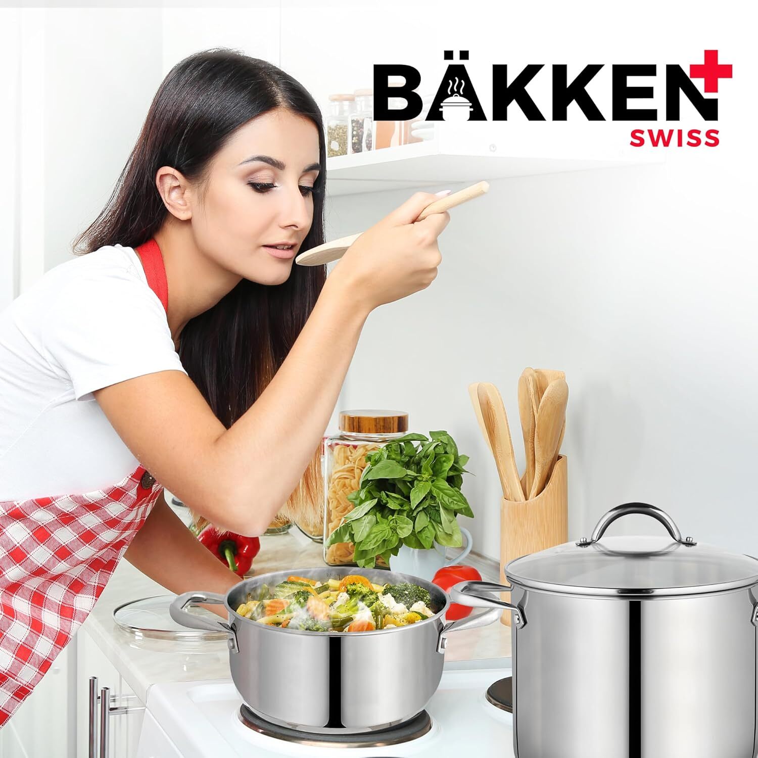 Bakken-swiss, Deluxe, 3-quart, Stainless Steel, Stockpot, Tempered Glass Lid