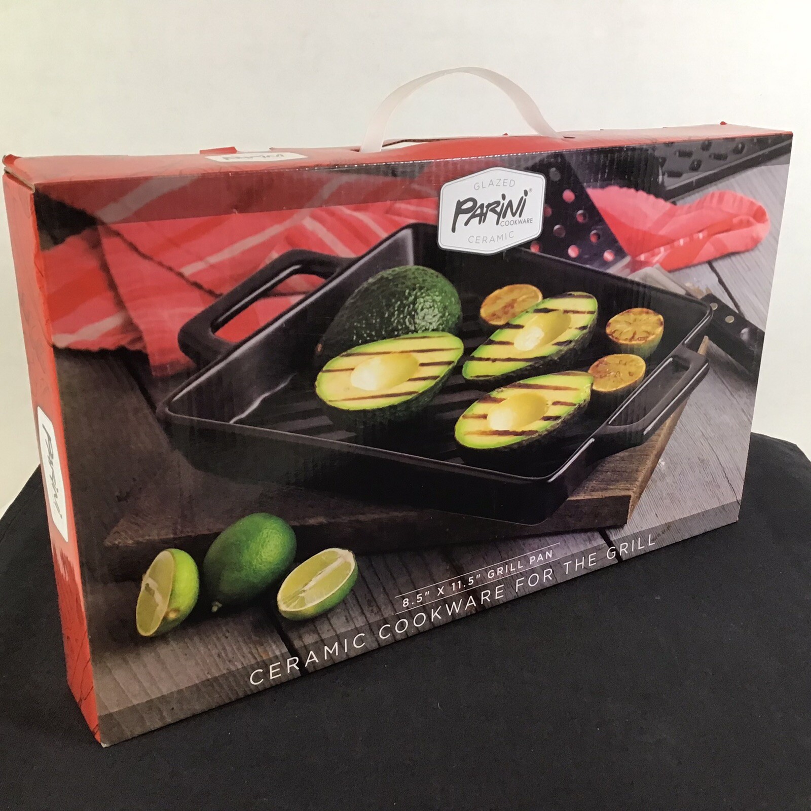 Parini Glazed Black Ceramic Grill Pan Cookware Rectangle 11.5″ x 8.5″ New in Box