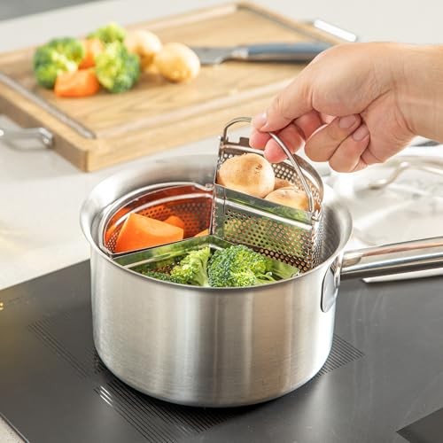 Steamer Basket for Cooking Pot 3-Piece Stainless Steel Trio Separator