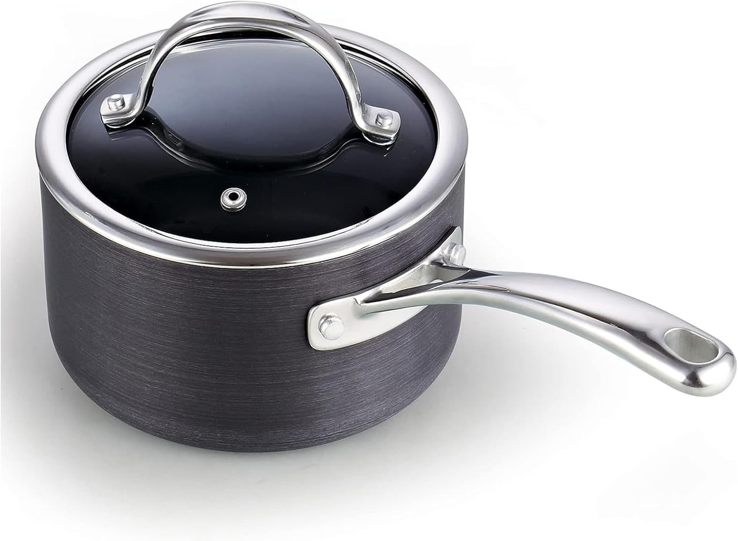 2 Qt Nonstick Saucepan w/ Glass Lid Hard Anodized Dishwasher Safe Black