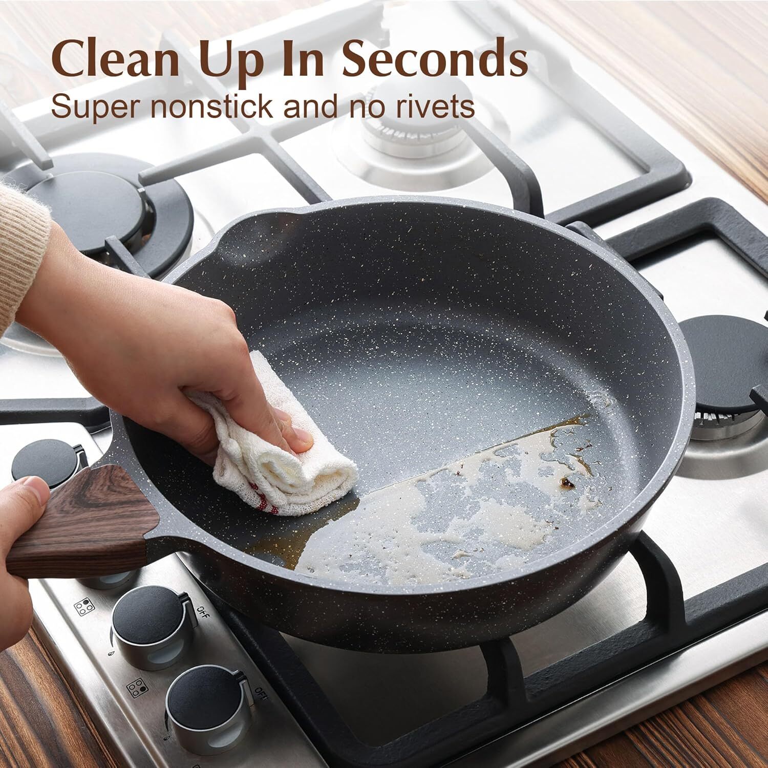 Non-Stick, 10/11/12-Inch Wok with Lid, Non-Scald Handles, Stoneware (10-Inch)