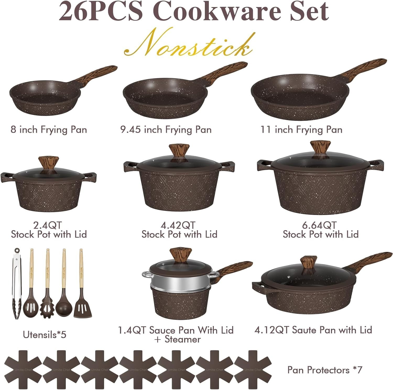 26-Piece Nonstick Cookware Set: Durable Die-Cast Aluminum & Effortless Cleanup