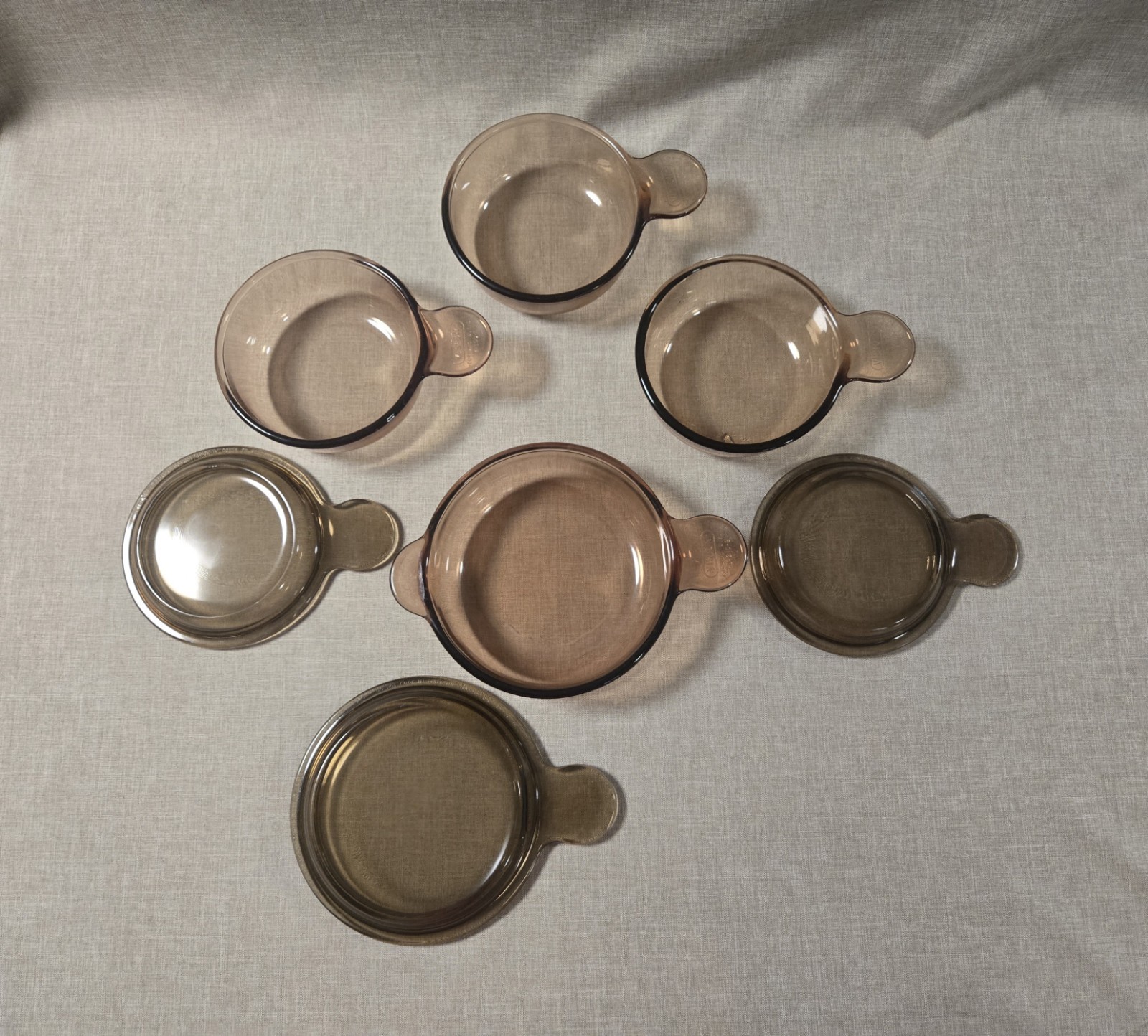 Vision Corning Ware Grab It Amber Brown Mini V-240-B And V-150-B With Lids