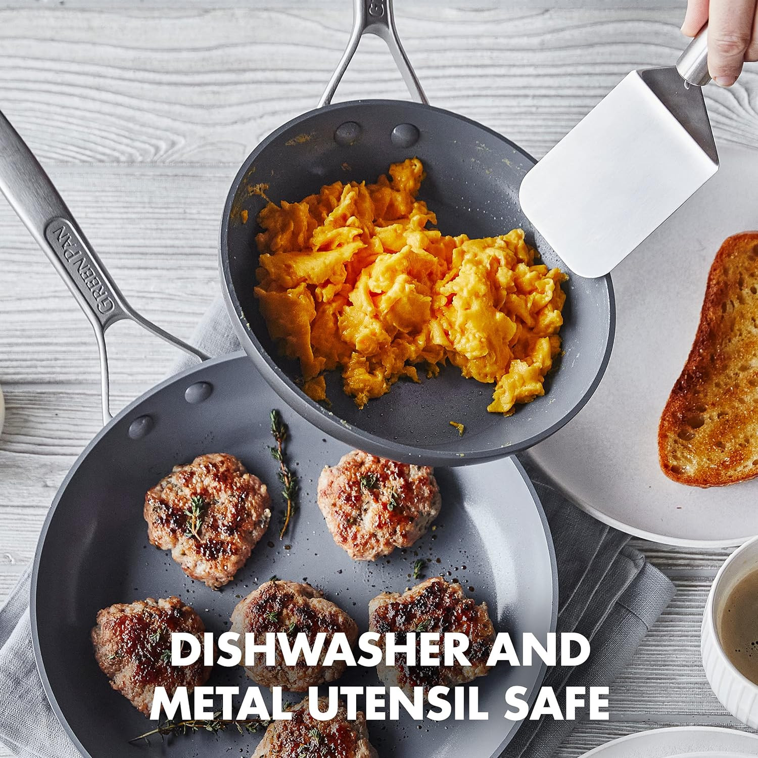 Healthy Nonstick Ceramic Frying Pan Set, 10″ & 12″, PFAS-Free, Grey