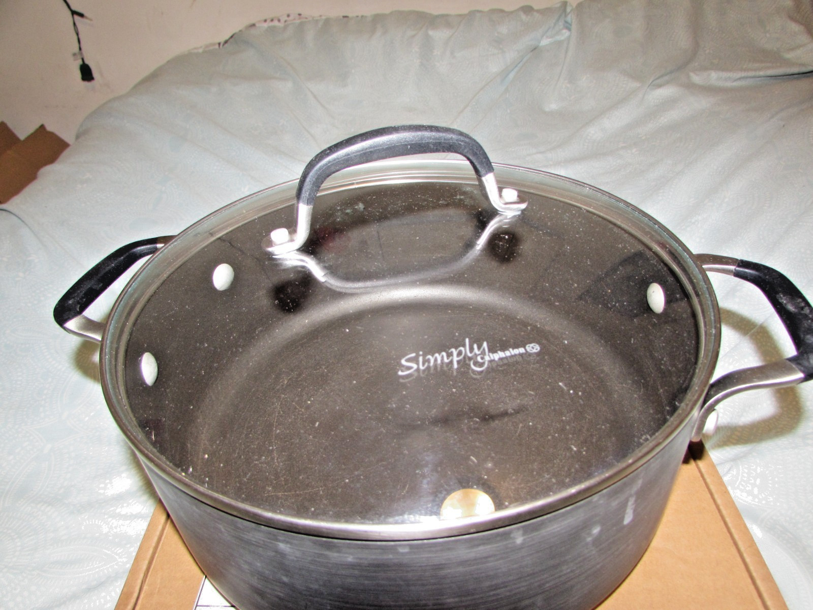 Calphalon 5 Quart 8785 Stock Pot With Glass Lid Dual Rubber Coated Handles