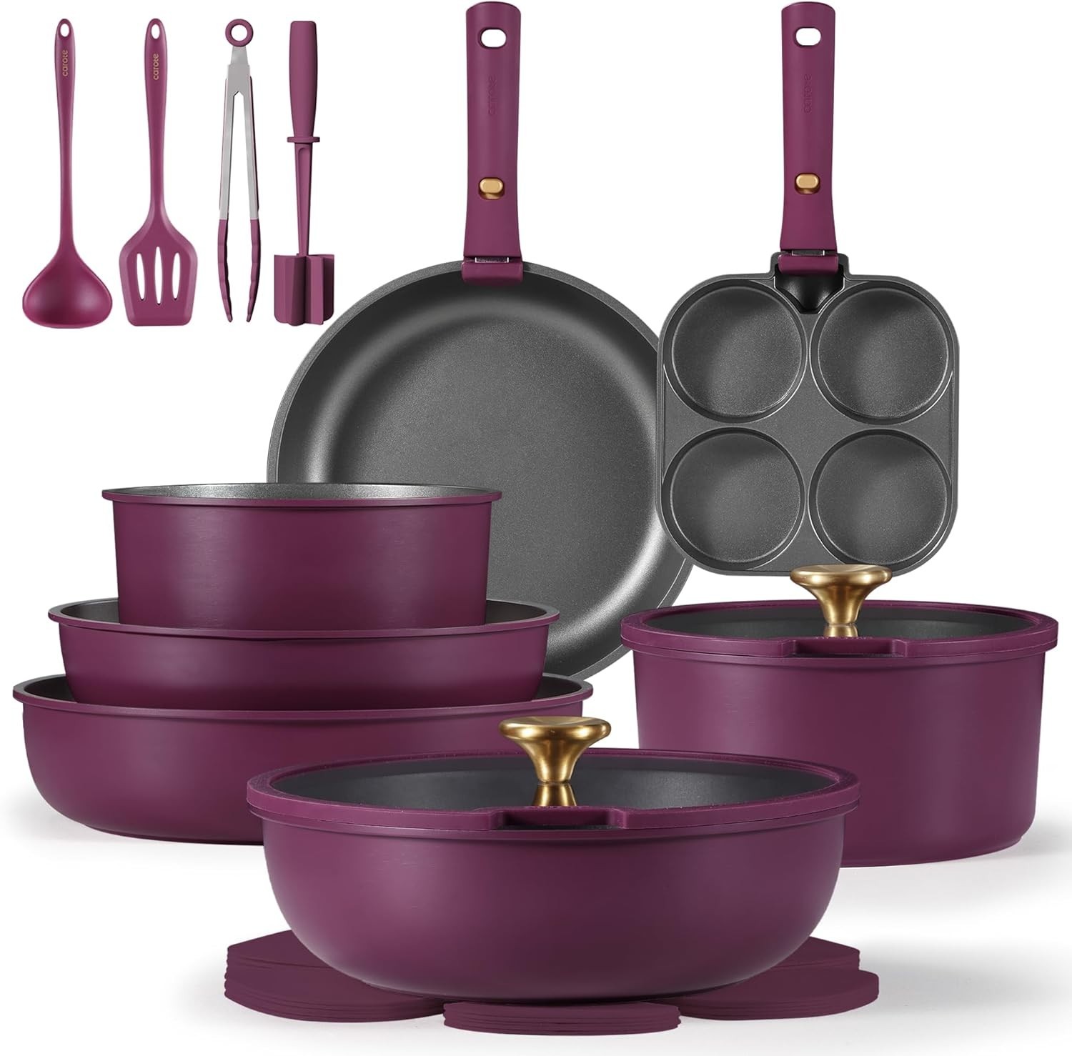 21-Piece Nonstick Cookware Set with Detachable Handles – Induction Compatible