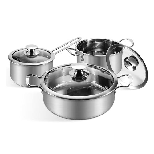 6Pcs Pots and Pans Set, Stainless Steel Pot Set, Nonstick Kitchen 6-Piece